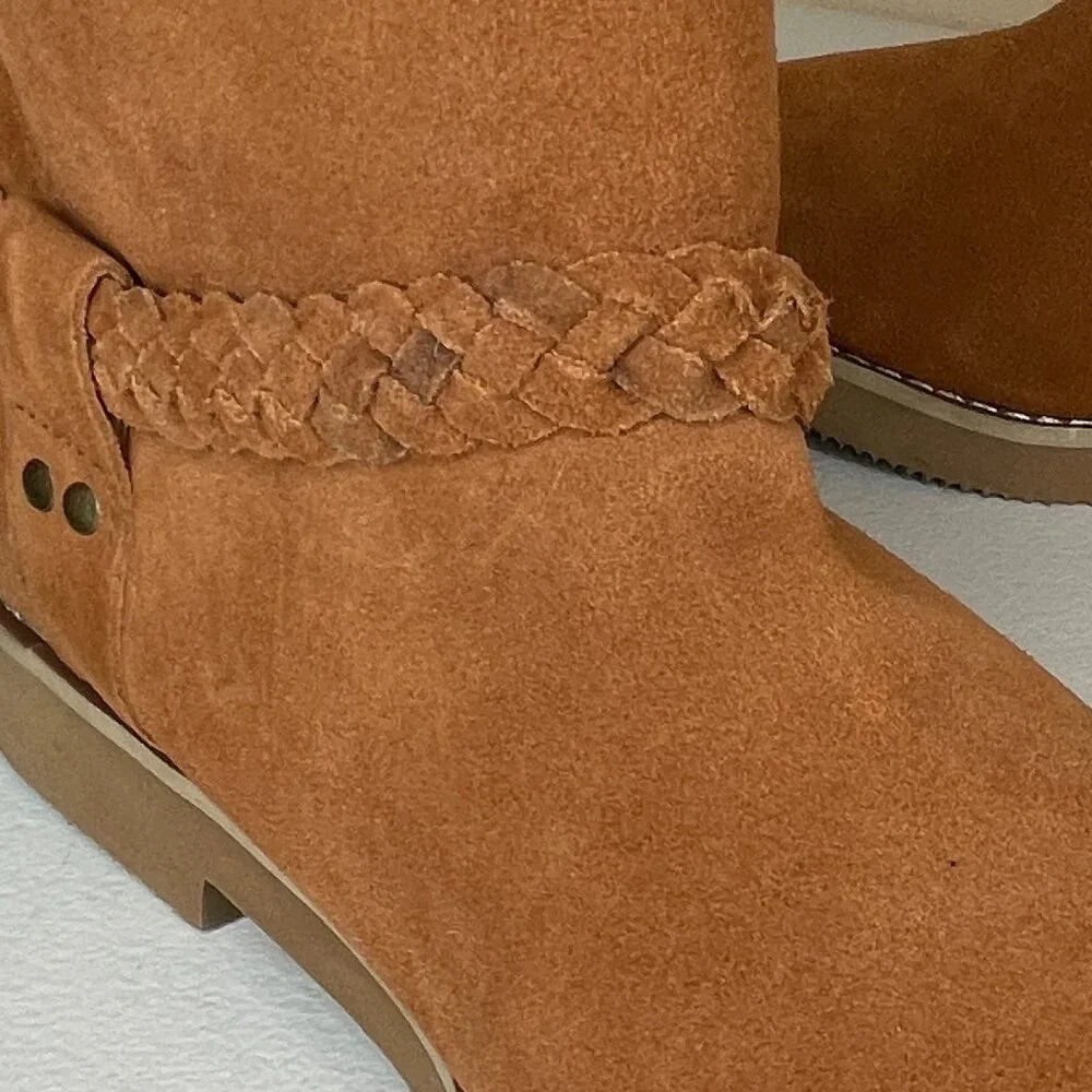 Macy's Style & Co Kaii Tan Suede Leather Faux Fur Booties Women's Size 9